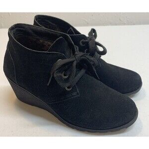 BOBS Skechers Tumble Weed Wedge Ankle Boots 8.5 Black Suede